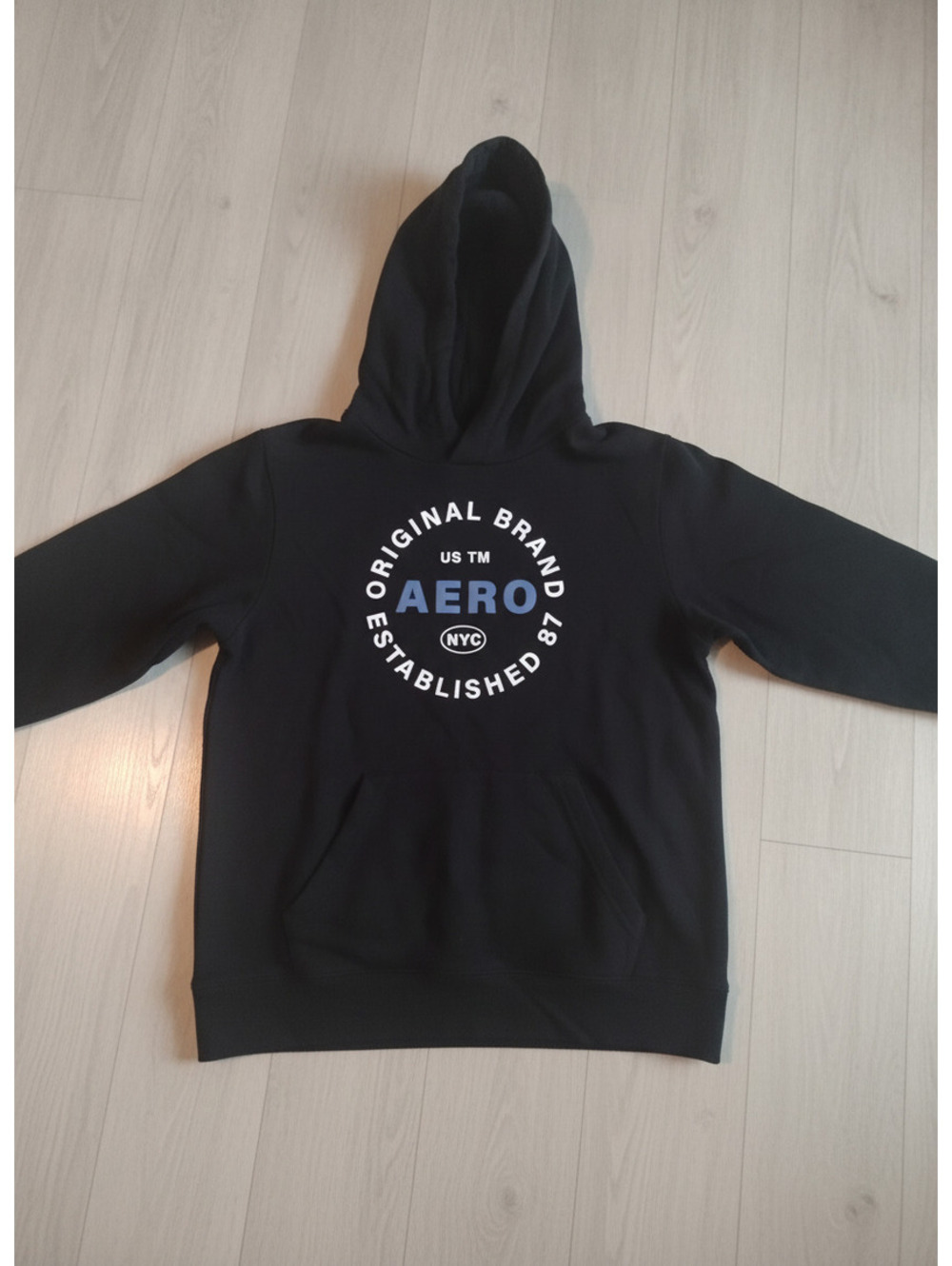 Aeropostale Black Logo Graphic Pullover Hoodie Sweatshirt Size Medium